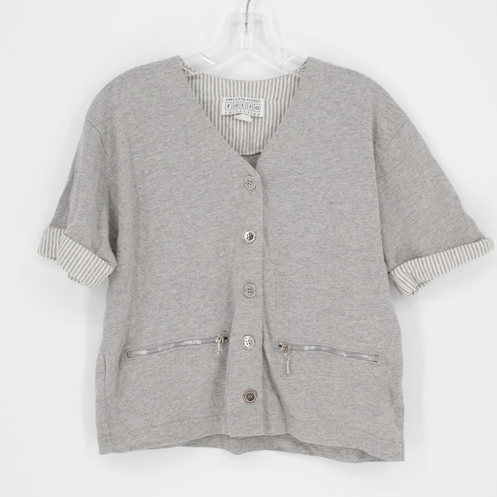 Saks Fifth Avenue Folio Women's Vintage Gray Striped Button Up Cardigan Size S